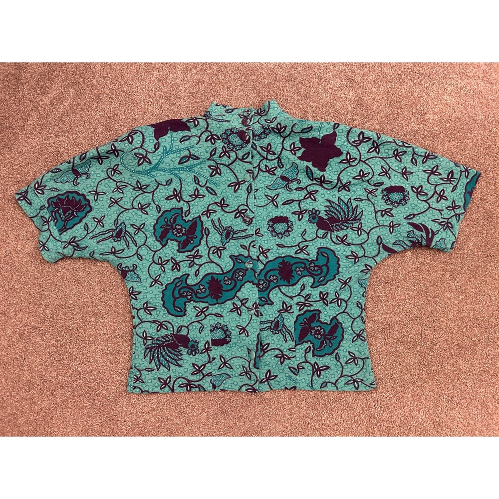 80s Judy Knapp California Top Women Large Teal Purple Vintage Excellent Boho